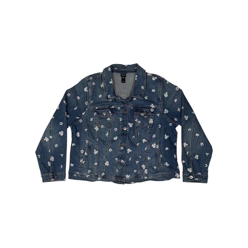 Disney Mickey Mouse Blue Denim Jacket Women Alphabet Print Trucker